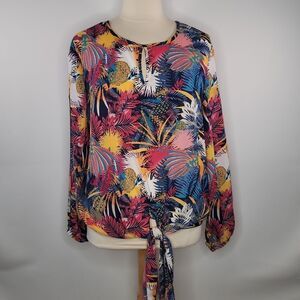 Ashley Stewart Tropical Tie Front‎ Keyhole Top